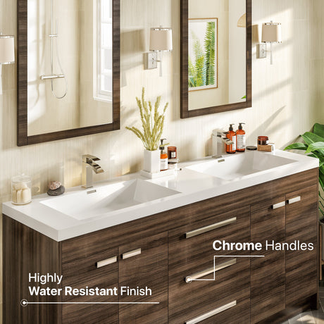 Lugano 60 in. Gray Oak Double Sink  Bath Vanity with Acrylic Top and Integrated Sinks