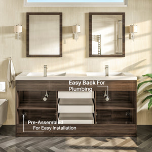 Lugano 60 in. Gray Oak Double Sink  Bath Vanity with Acrylic Top and Integrated Sinks