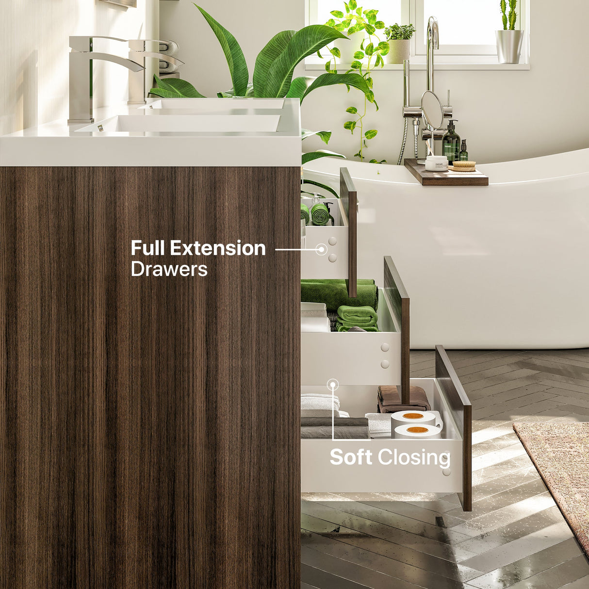 Lugano 60 in. Gray Oak Double Sink  Bath Vanity with Acrylic Top and Integrated Sinks