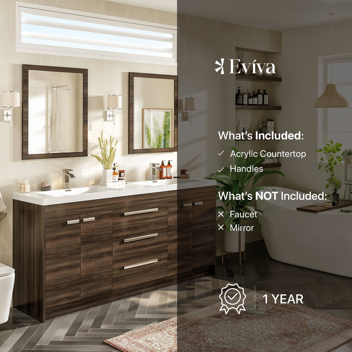 Lugano 60 in. Gray Oak Double Sink  Bath Vanity with Acrylic Top and Integrated Sinks