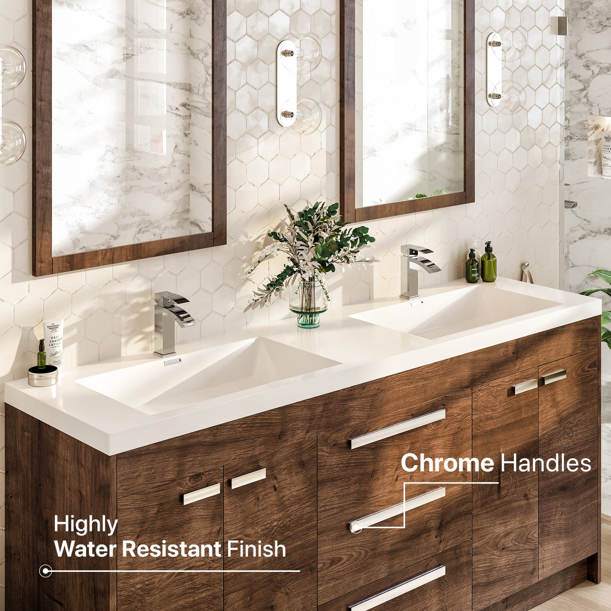 Lugano 60 in. Rosewood Double Sink  Bath Vanity with Acrylic Top and Integrated Sinks
