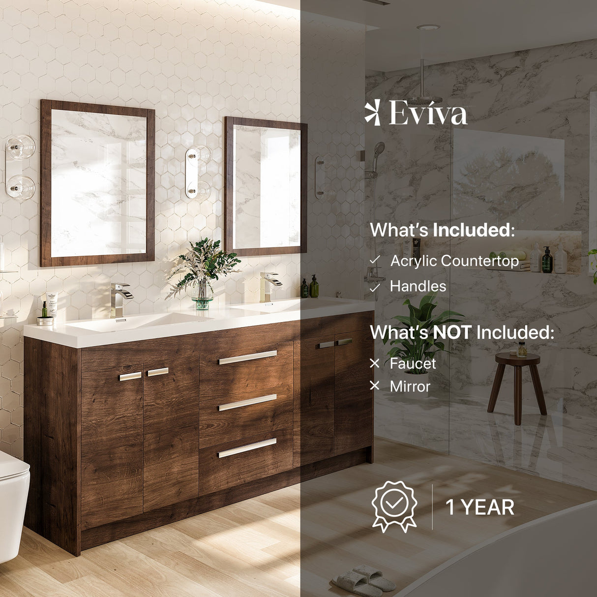 Lugano 60 in. Rosewood Double Sink  Bath Vanity with Acrylic Top and Integrated Sinks