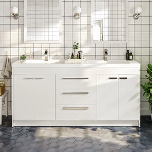 Lugano 60 in. White Double Sink  Bath Vanity with Acrylic Top and Integrated Sinks
