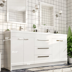 Lugano 60 in. White Double Sink  Bath Vanity with Acrylic Top and Integrated Sinks