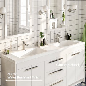 Lugano 60 in. White Double Sink  Bath Vanity with Acrylic Top and Integrated Sinks