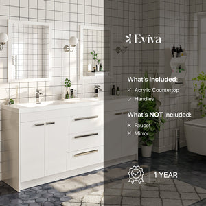Lugano 60 in. White Double Sink  Bath Vanity with Acrylic Top and Integrated Sinks
