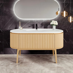 Haven 55 in. Natural Oak Single Sink Bath Vanity with Solid Surface Top and Integrated Sink