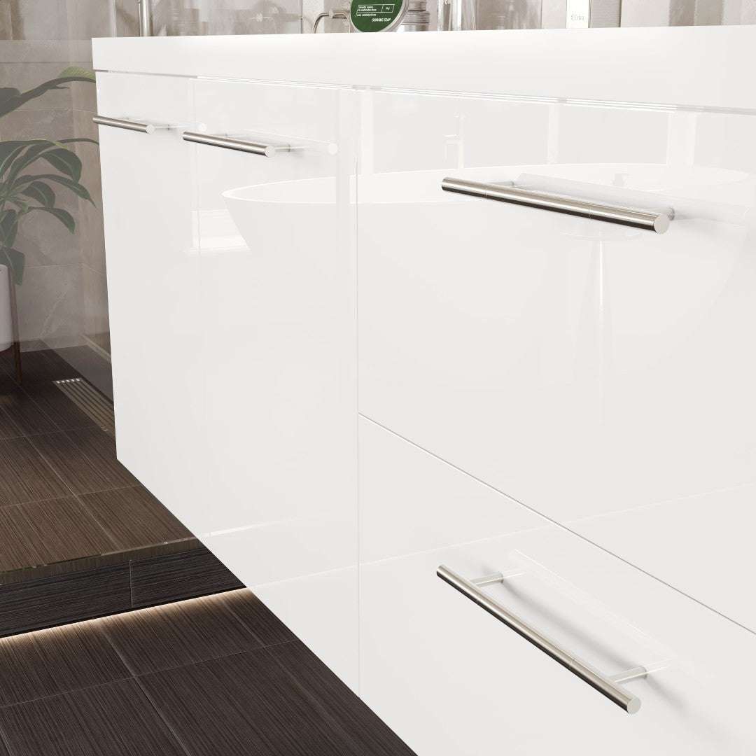 Lumina 84 in. White Wall Mount Double Sink  Bath Vanity with Acrylic Top and Integrated Sinks