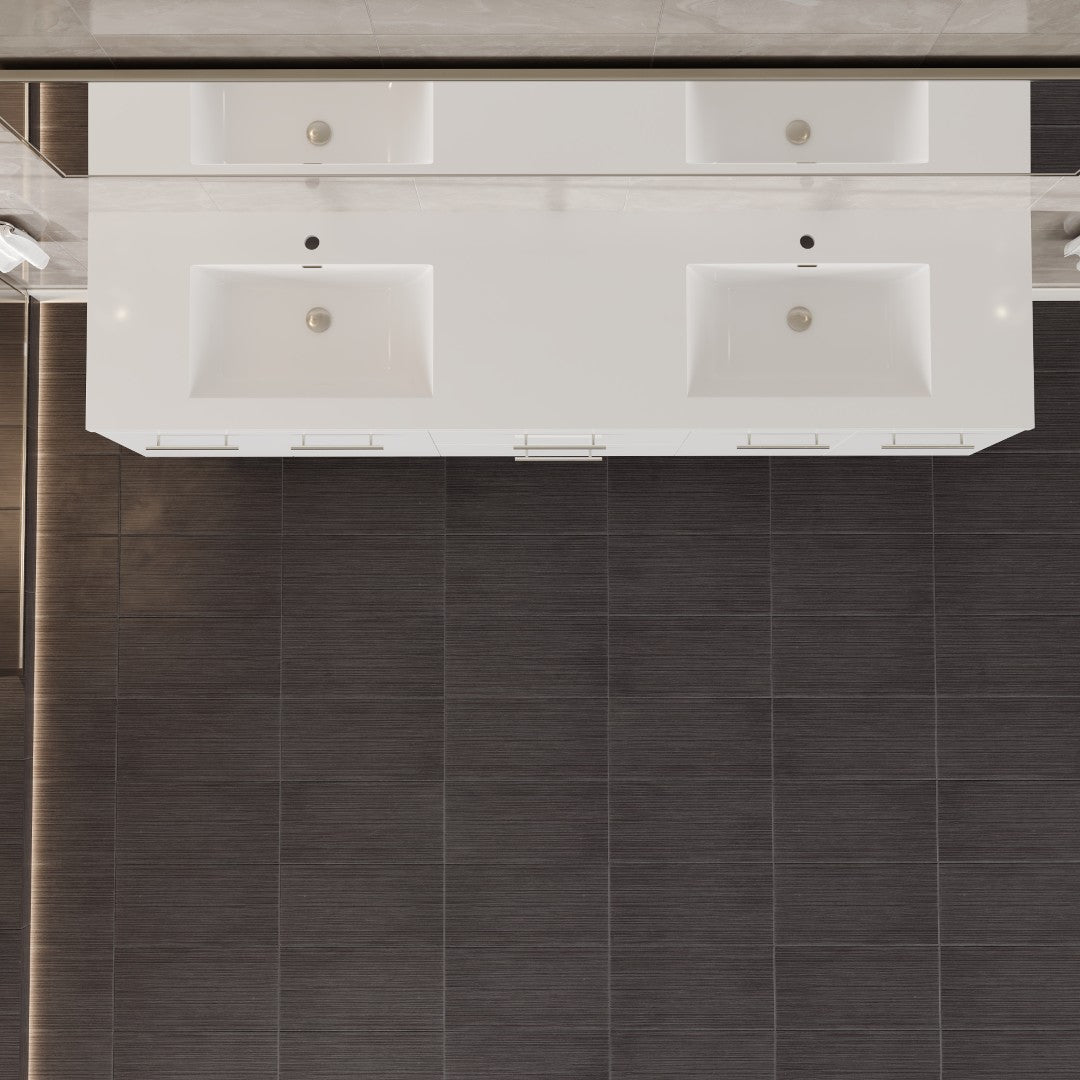 Lumina 84 in. White Wall Mount Double Sink  Bath Vanity with Acrylic Top and Integrated Sinks