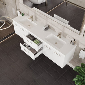 Lumina 84 in. White Wall Mount Double Sink  Bath Vanity with Acrylic Top and Integrated Sinks
