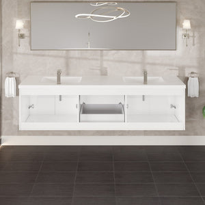 Lumina 84 in. White Wall Mount Double Sink  Bath Vanity with Acrylic Top and Integrated Sinks
