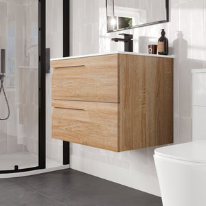Joy 28 in. Maple Wall Mount Single Sink Bath Vanity with Porcelain Top and Integrated Sink