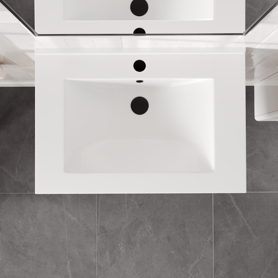 Joy 28 in. Maple Wall Mount Single Sink Bath Vanity with Porcelain Top and Integrated Sink