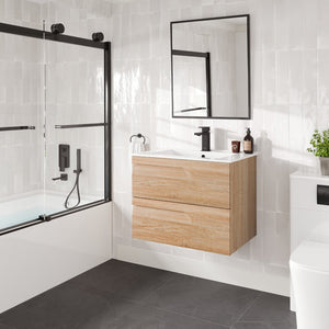 Joy 28 in. Maple Wall Mount Single Sink Bath Vanity with Porcelain Top and Integrated Sink