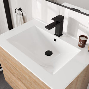 Joy 28 in. Maple Wall Mount Single Sink Bath Vanity with Porcelain Top and Integrated Sink