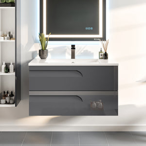Joy 40 in. Gray Wall Mount Single Sink Bath Vanity with Porcelain Top and Integrated Sink