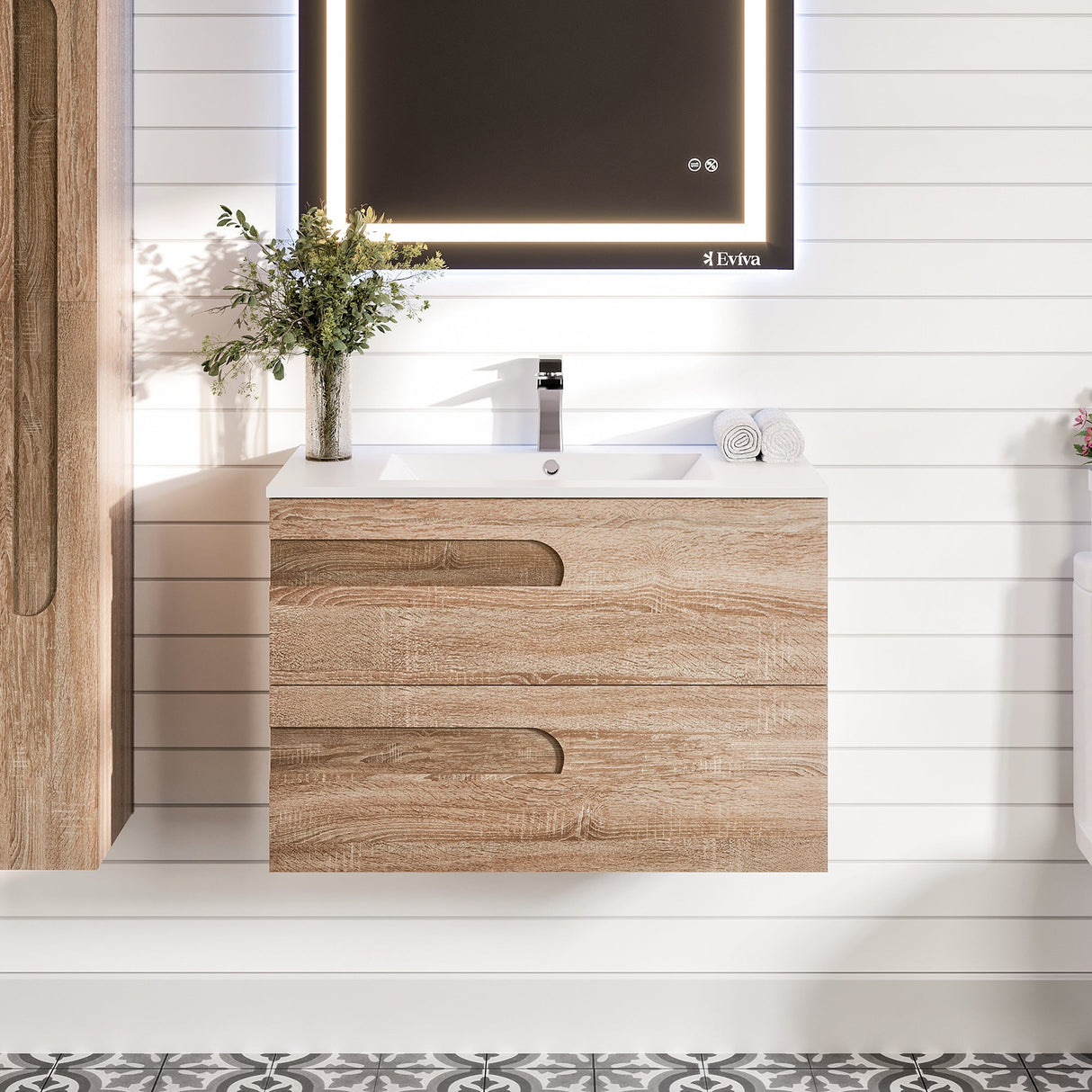 Joy 40 in. Maple Wall Mount Single Sink Bath Vanity with Porcelain Top and Integrated Sink