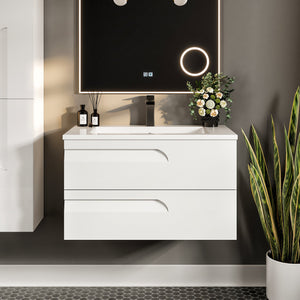 Joy 40 in. White Wall Mount Single Sink Bath Vanity with Porcelain Top and Integrated Sink