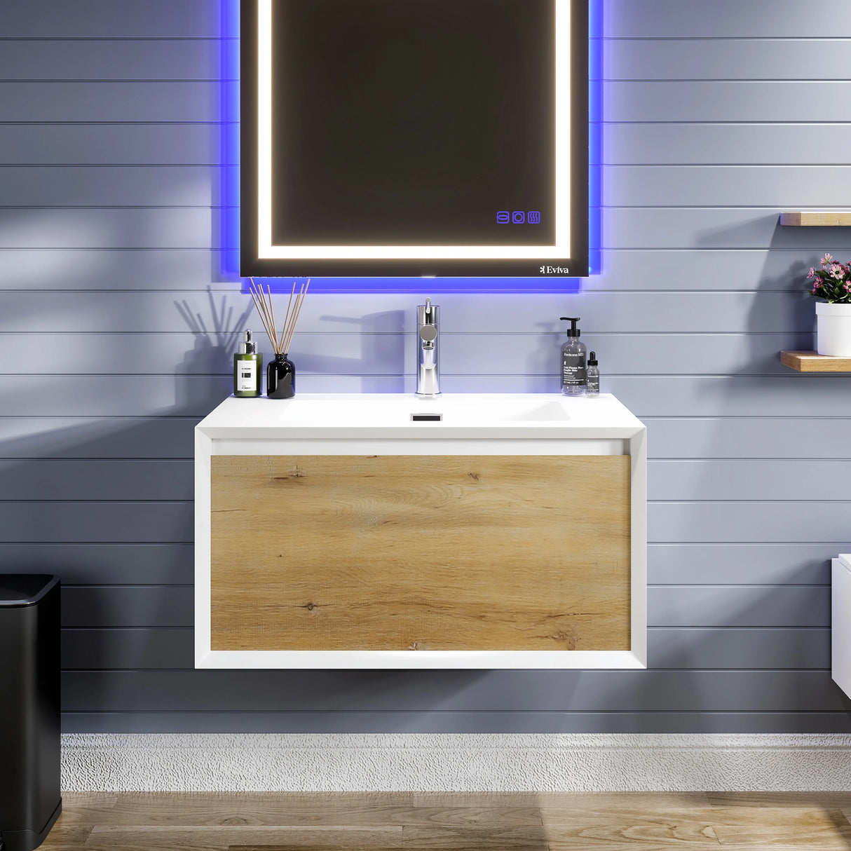 Venice 36 in. Oak Wall Mount Single Sink Bath Vanity with Acrylic Top and Integrated Sink