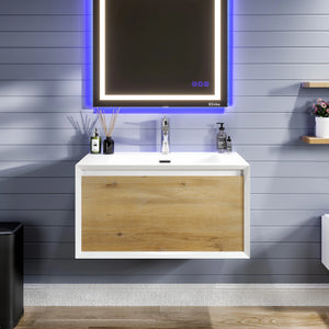 Venice 36 in. Oak Wall Mount Single Sink Bath Vanity with Acrylic Top and Integrated Sink