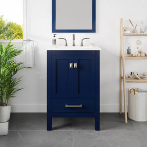 Aberdeen 24 in. Blue Single Sink Bath Vanity with Carrara Quartz Top and Undermount Porcelain Sink