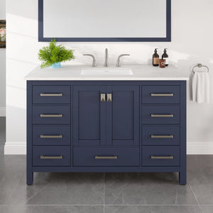Aberdeen 48 in. Blue Single Sink Bath Vanity with Carrara Quartz Top and Undermount Porcelain Sink