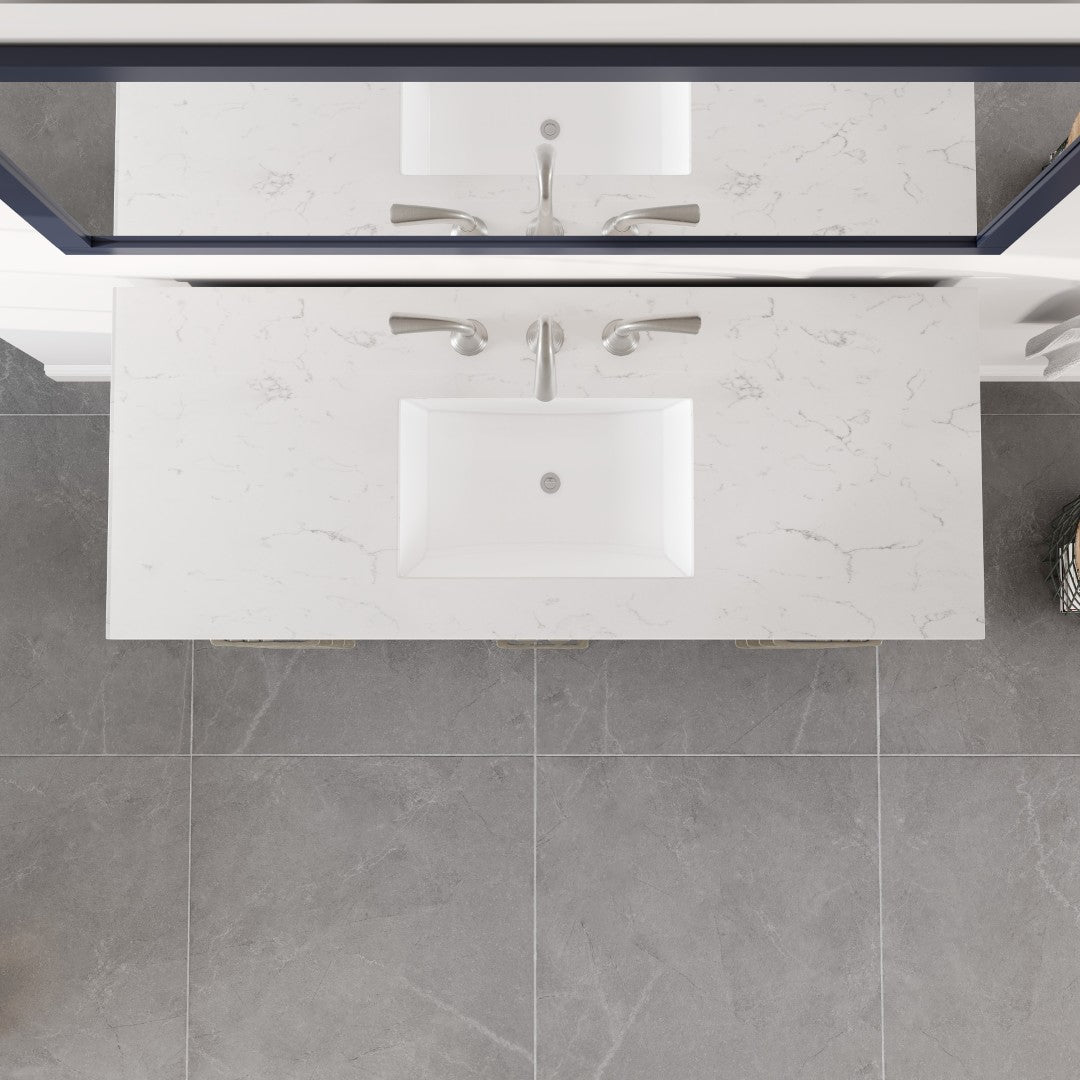 Aberdeen 48 in. Blue Single Sink Bath Vanity with Carrara Quartz Top and Undermount Porcelain Sink