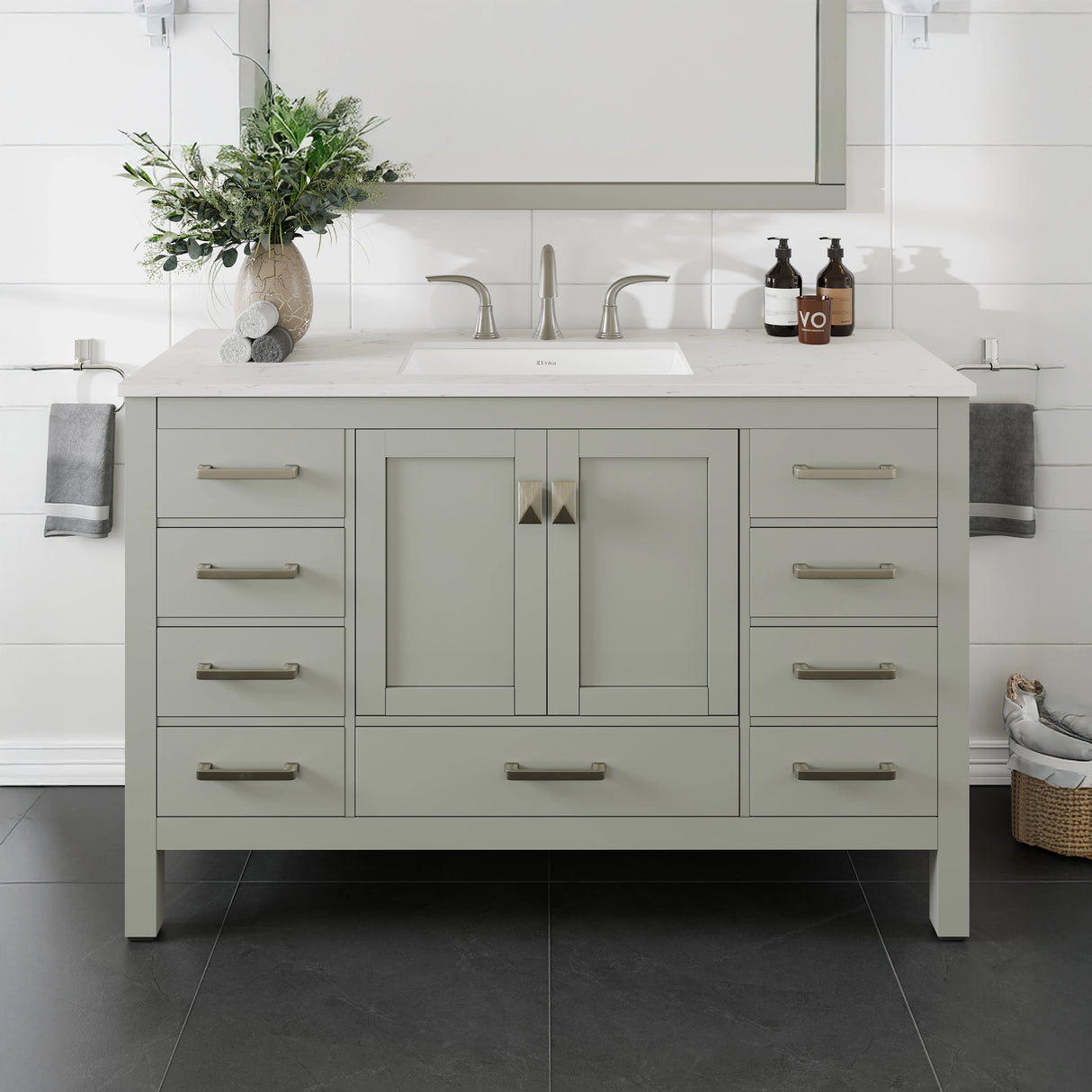 Aberdeen 54 in. Gray Single Sink Bath Vanity with Carrara Quartz Top and Undermount Porcelain Sink