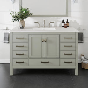 Aberdeen 54 in. Gray Single Sink Bath Vanity with Carrara Quartz Top and Undermount Porcelain Sink