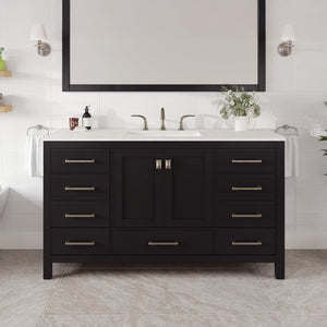 Aberdeen 60 in. Espresso Single Sink Bath Vanity with Carrara Quartz Top and Undermount Porcelain Sink