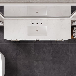 Aberdeen 72 in. White Single Sink Bath Vanity with Carrara Quartz Top and Undermount Porcelain Sink