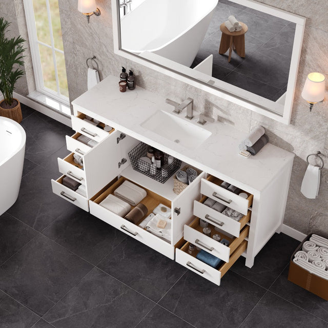 Aberdeen 72 in. White Single Sink Bath Vanity with Carrara Quartz Top and Undermount Porcelain Sink
