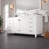 Aberdeen 72 in. White Single Sink Bath Vanity with Carrara Quartz Top and Undermount Porcelain Sink