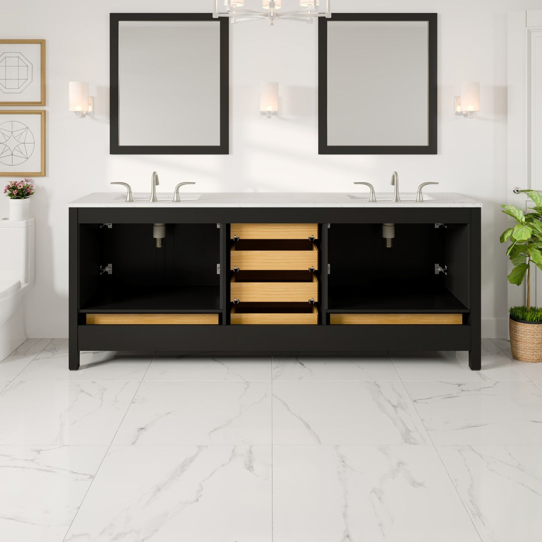 Aberdeen 84 in. Espresso Double Sink  Bath Vanity with Carrara Quartz Top and Undermount Porcelain Sinks