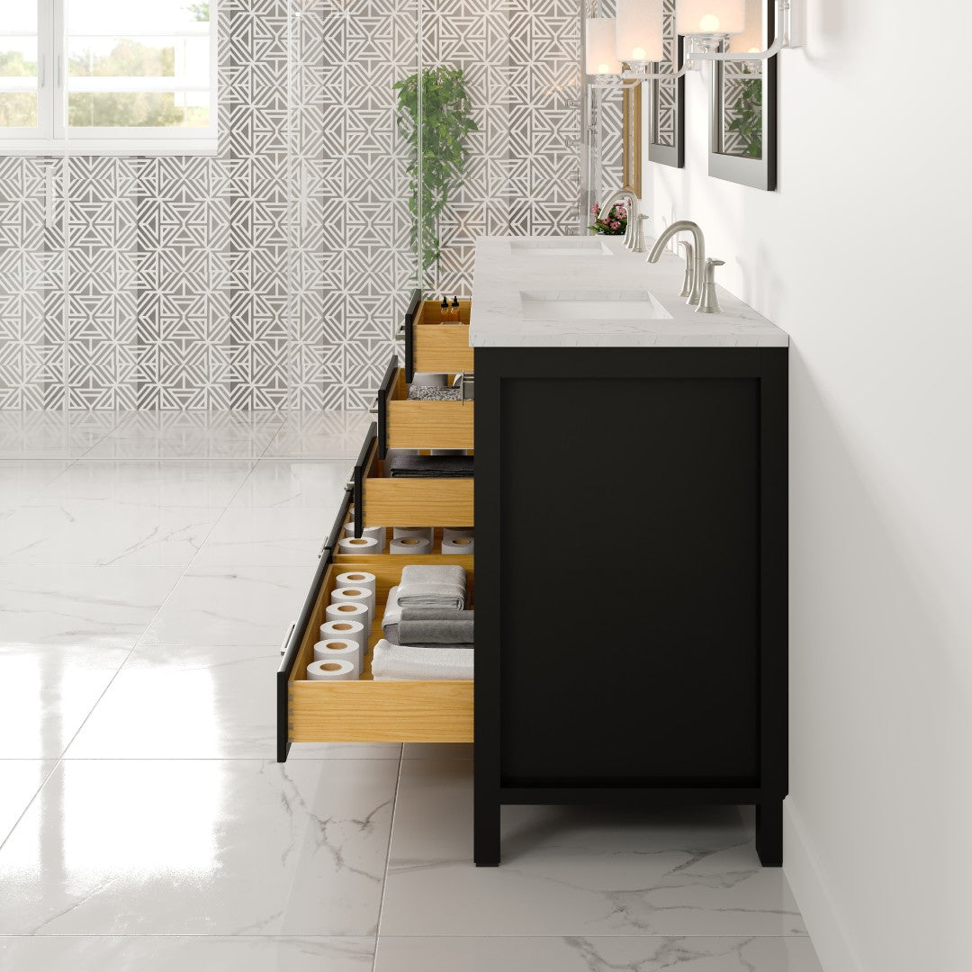 Aberdeen 84 in. Espresso Double Sink  Bath Vanity with Carrara Quartz Top and Undermount Porcelain Sinks