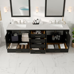 Aberdeen 84 in. Espresso Double Sink  Bath Vanity with Carrara Quartz Top and Undermount Porcelain Sinks
