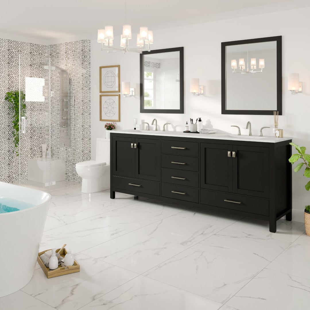 Aberdeen 84 in. Espresso Double Sink  Bath Vanity with Carrara Quartz Top and Undermount Porcelain Sinks
