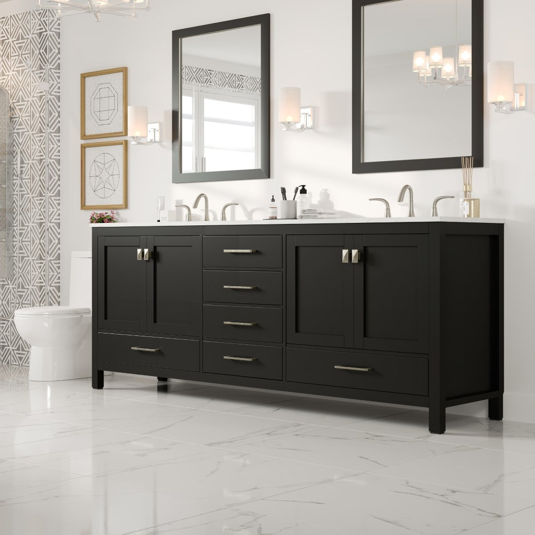 Aberdeen 84 in. Espresso Double Sink  Bath Vanity with Carrara Quartz Top and Undermount Porcelain Sinks