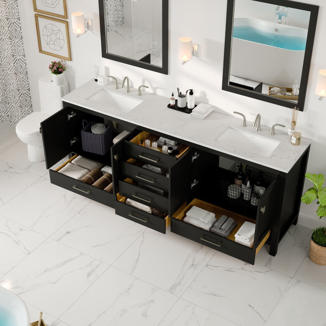 Aberdeen 84 in. Espresso Double Sink  Bath Vanity with Carrara Quartz Top and Undermount Porcelain Sinks