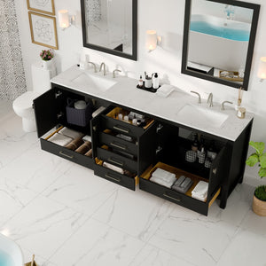 Aberdeen 84 in. Espresso Double Sink  Bath Vanity with Carrara Quartz Top and Undermount Porcelain Sinks