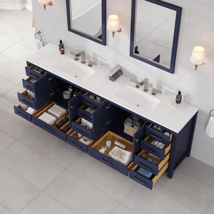 Aberdeen 96 in. Blue Double Sink  Bath Vanity with Carrara Quartz Top and Undermount Porcelain Sinks