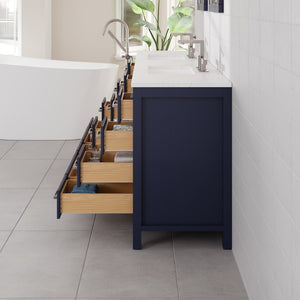 Aberdeen 96 in. Blue Double Sink  Bath Vanity with Carrara Quartz Top and Undermount Porcelain Sinks