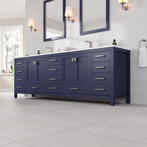 Aberdeen 96 in. Blue Double Sink  Bath Vanity with Carrara Quartz Top and Undermount Porcelain Sinks