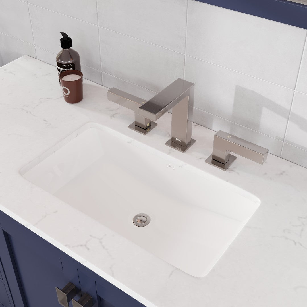 Aberdeen 96 in. Blue Double Sink  Bath Vanity with Carrara Quartz Top and Undermount Porcelain Sinks