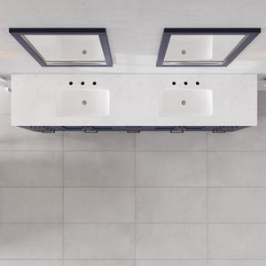 Aberdeen 96 in. Blue Double Sink  Bath Vanity with Carrara Quartz Top and Undermount Porcelain Sinks