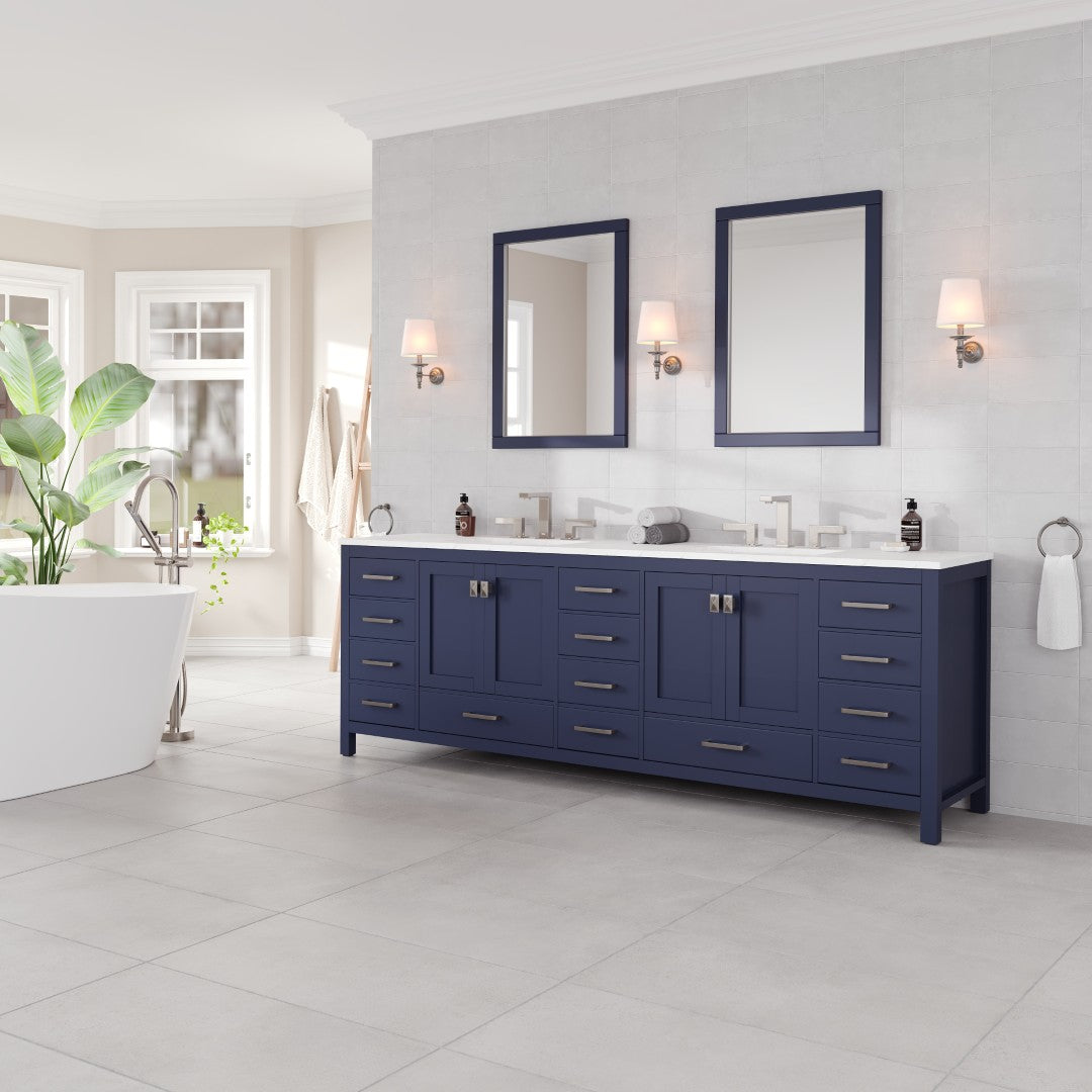 Aberdeen 96 in. Blue Double Sink  Bath Vanity with Carrara Quartz Top and Undermount Porcelain Sinks