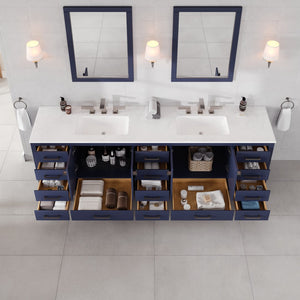 Aberdeen 96 in. Blue Double Sink  Bath Vanity with Carrara Quartz Top and Undermount Porcelain Sinks
