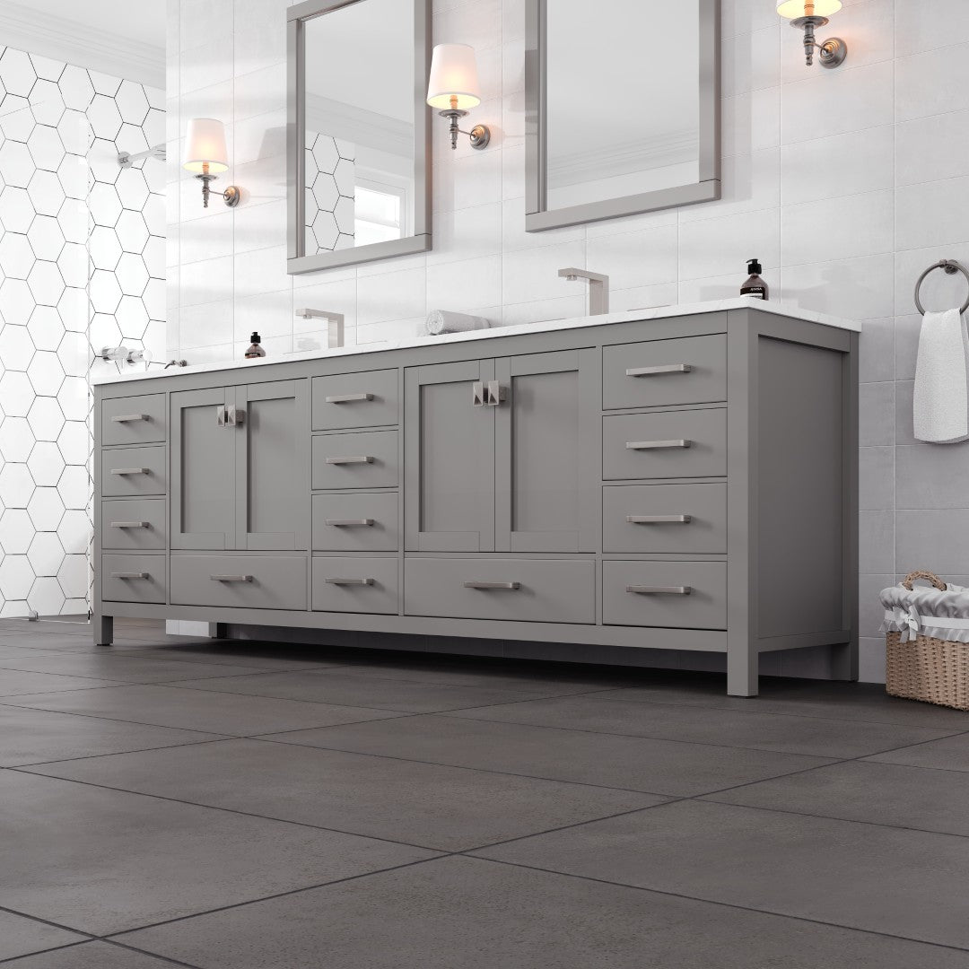 Aberdeen 96 in. Gray Double Sink  Bath Vanity with Carrara Quartz Top and Undermount Porcelain Sinks