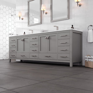 Aberdeen 96 in. Gray Double Sink  Bath Vanity with Carrara Quartz Top and Undermount Porcelain Sinks