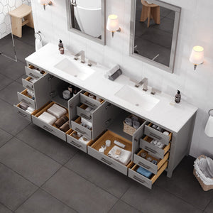Aberdeen 96 in. Gray Double Sink  Bath Vanity with Carrara Quartz Top and Undermount Porcelain Sinks